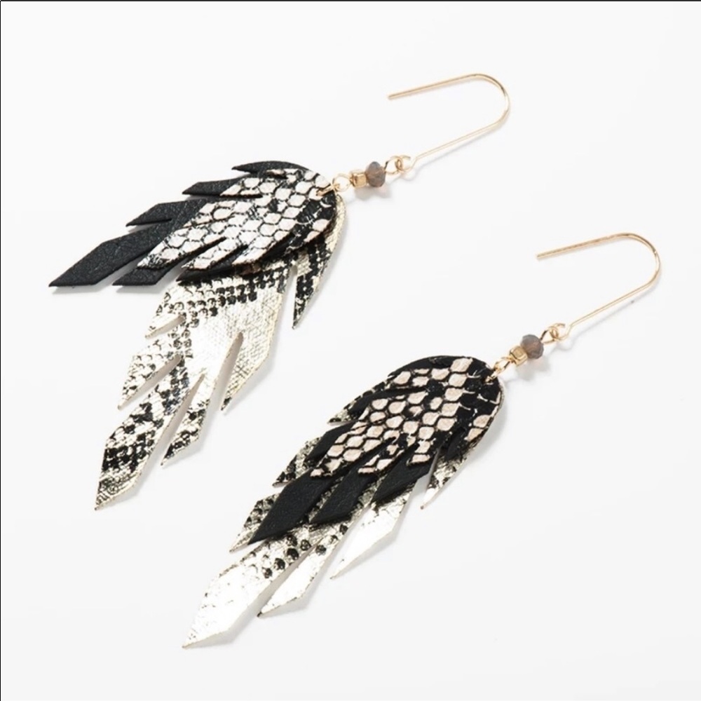 Fall Leather Feather Dangle Earrings
